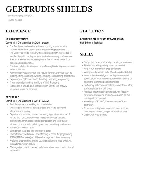 cnc machinist resume|Cnc Machinist Resume Samples .